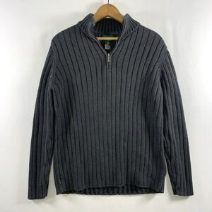 VTG Lauren Ralph Lauren Womens 1/4 Zip Cotton Ribbed Sweater Sz M‎ Gray Coastal